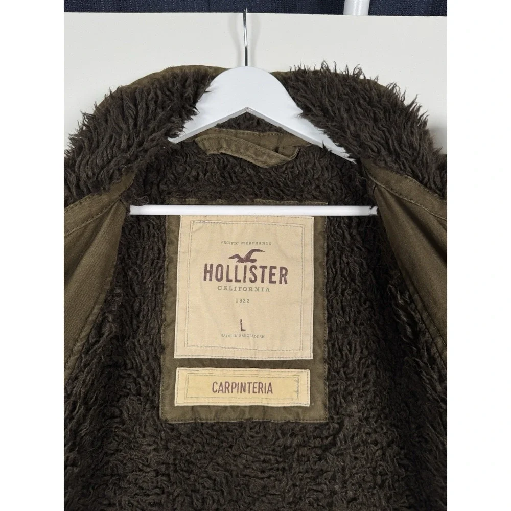 VTG Hollister Carpinteria Brown/Olive Faux Fur Lined Field Jacket L Distressed